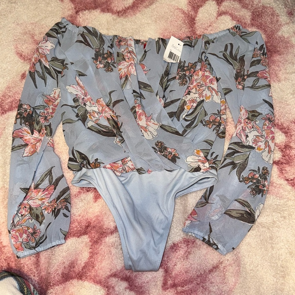 Guess Off the Shoulder Floral Bodysuit - V Cut